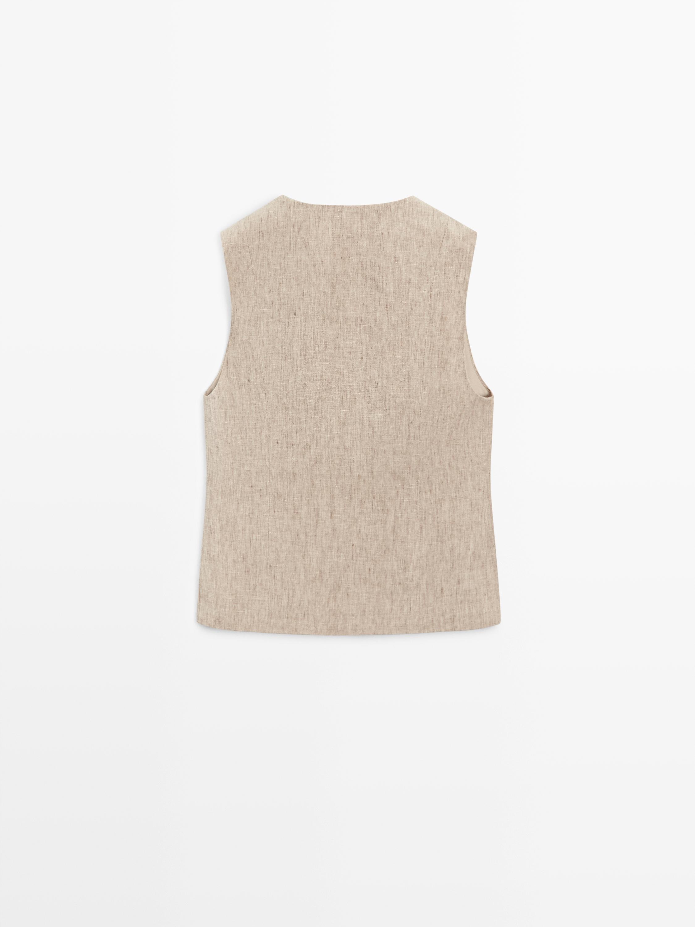 Linen melange waistcoat with buttons
